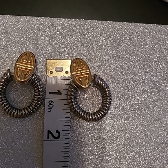 Givenchy 1980 Vintage Door Knocker Silver & Gold tone Clip Earrings, EUC - Picture 3 of 6